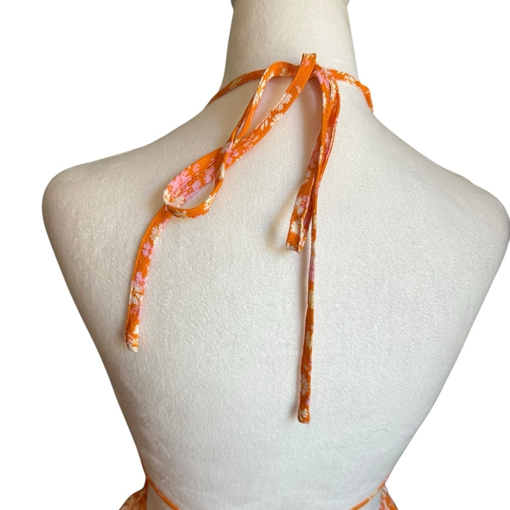 Sky To Moon Floral Cut Out Tie Back Orange Mini Dress Size L - Picture 8 of 17